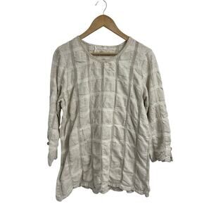 Marilu Cream Linen Cotton Blend Windowpane Tunic XS Made In Italy Langenlook